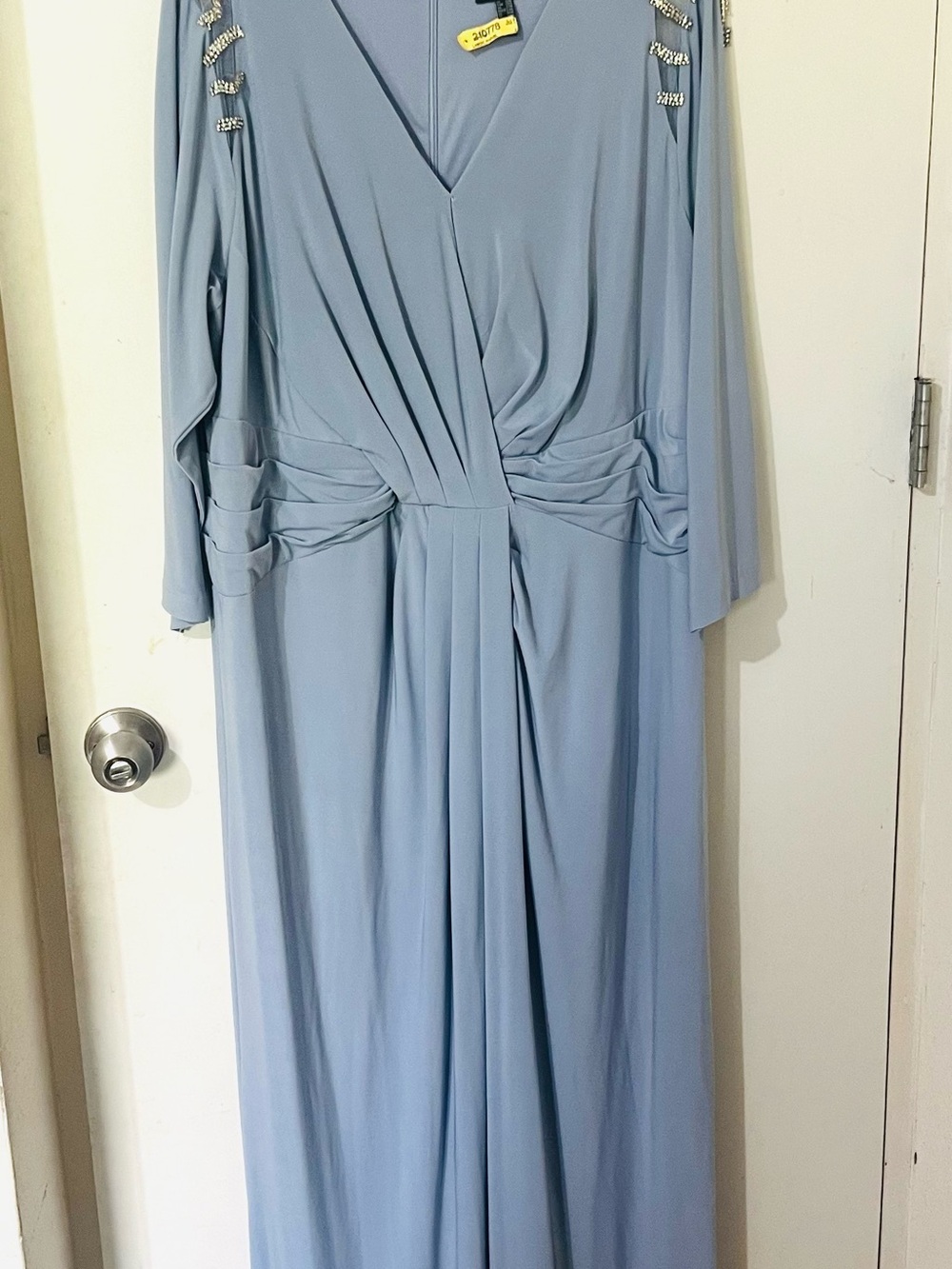 Adrianna Papell Pale Blue V-Neck Maxi Dress with Draped Waist /long dress